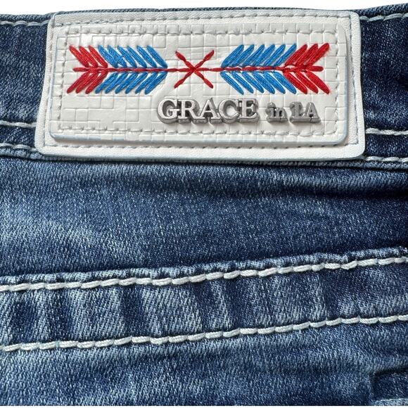 Grace in LA Bootcut Jeans Tribal Feather Embroider Fray Hem Easy Fit 32X33* (30) - Picture 16 of 16